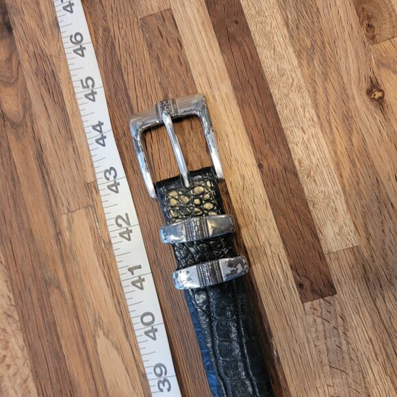 Black Leather Golf Embossed Medallions Croc Print Belt - Picture 6 of 16